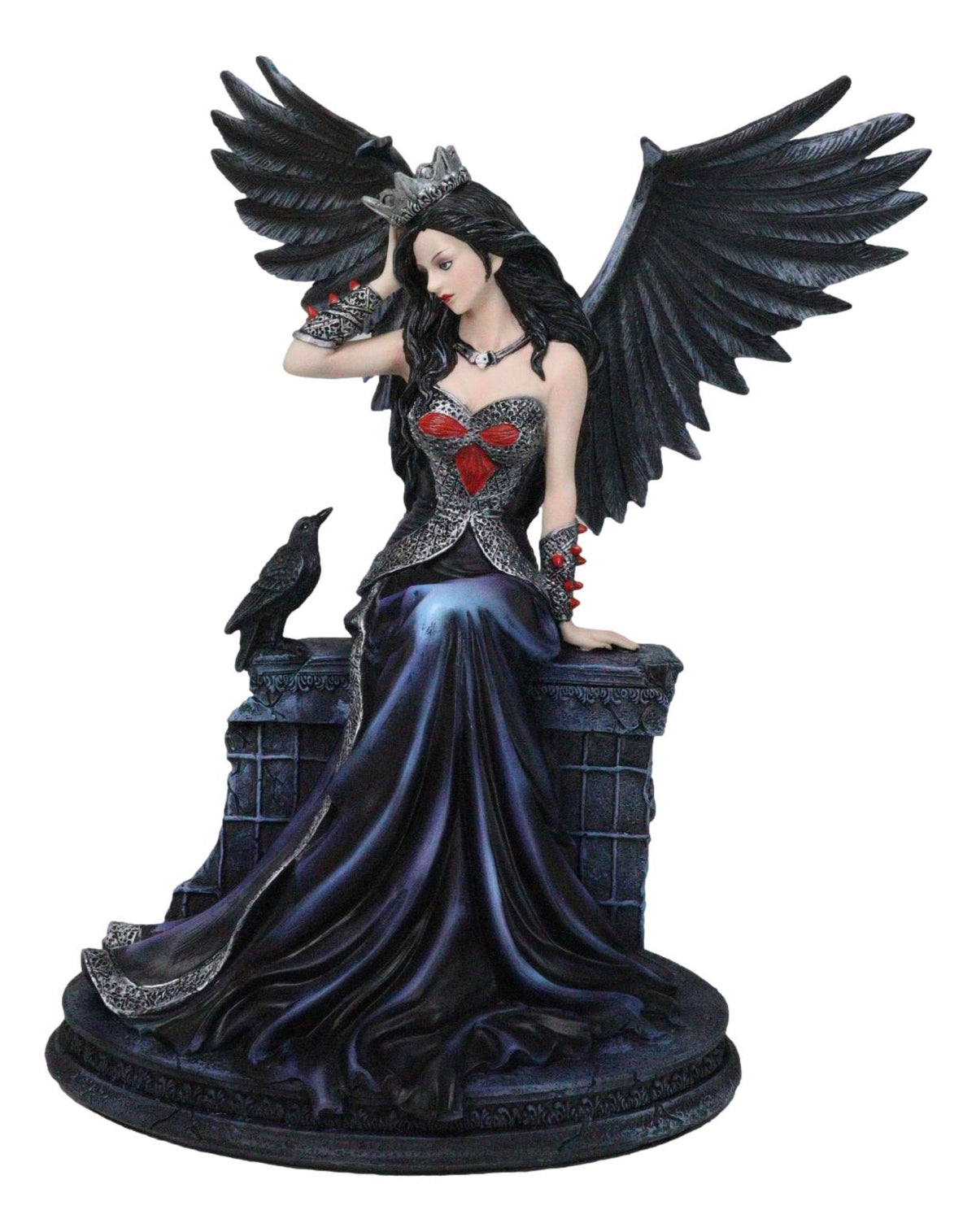 Dark Encounter Gothic Crowned Fairy Queen With Raven Crow On Ledge Figurine