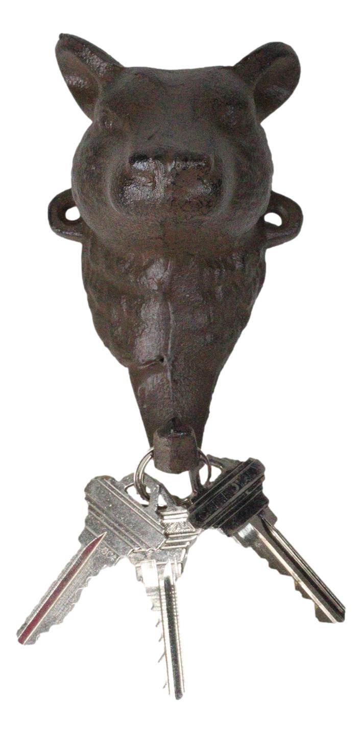 Pack Of 2 Cast Iron Rustic Forest Black Bear Wall Hook Sculptures For Coats Keys