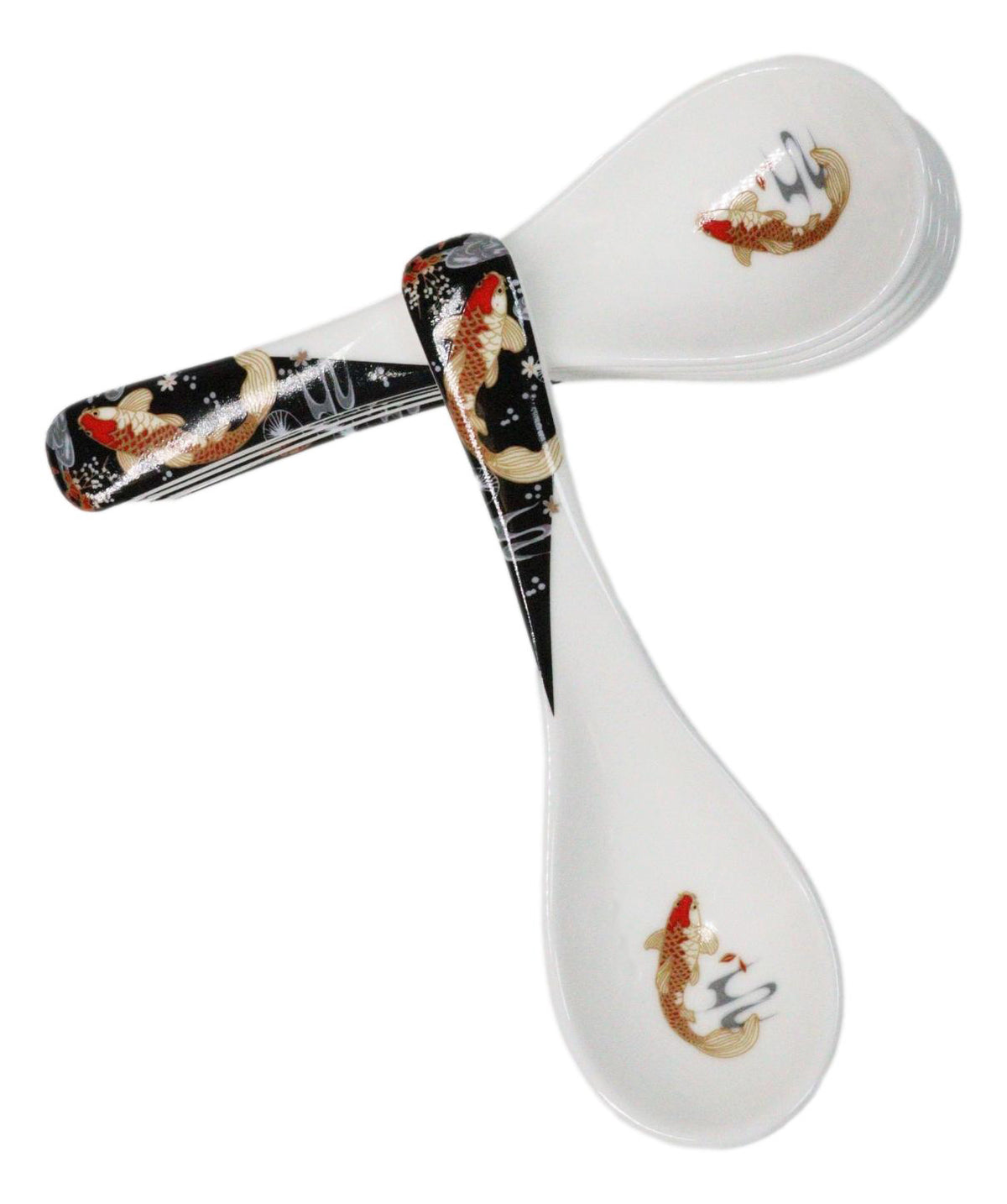 Set of 6 Japanese Koi Fish Porcelain Asian Soup Spoons Japanese Ramen Pho Wonton