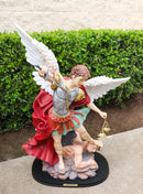 Large Archangel Saint Michael With Judgement Sword Crushing Satan Statue 24"H