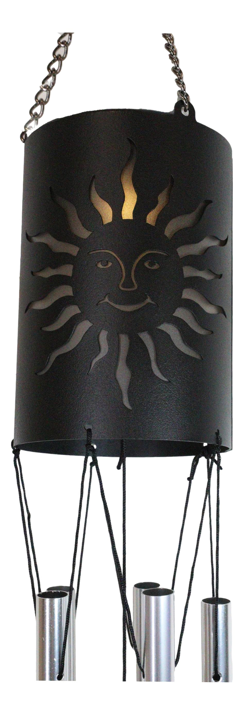 Belenos Sun God Cylindrical Steel Metal Filigree Hanging Solar Wind Chime