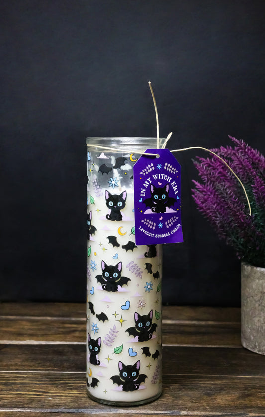 Halloween Magic Cute and Creepy Cat Bat Lavender Scented Glass Tube Candle