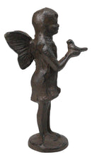 Cast Iron Small Whimsical Fairy Talking With Bird Decorative Sculpture 6.5"H