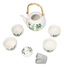 Green Bamboo Forest Porcelain 30oz Teapot With Bamboo Handle And 4 Tea Cups Set
