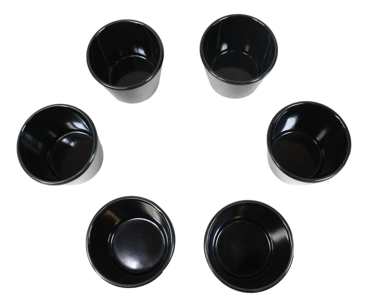 Pack Of 6 Black Silk Melamine Contemporary Ridged Yunomi Tea Cups 8oz