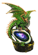Metallic Green And Gold Dragon Guarding Faux LED Crystal Faux Geode Figurine