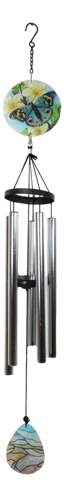 Blue Monarch Butterfly Colorful Art Glass Hanging Wind Chime With Metal Rods