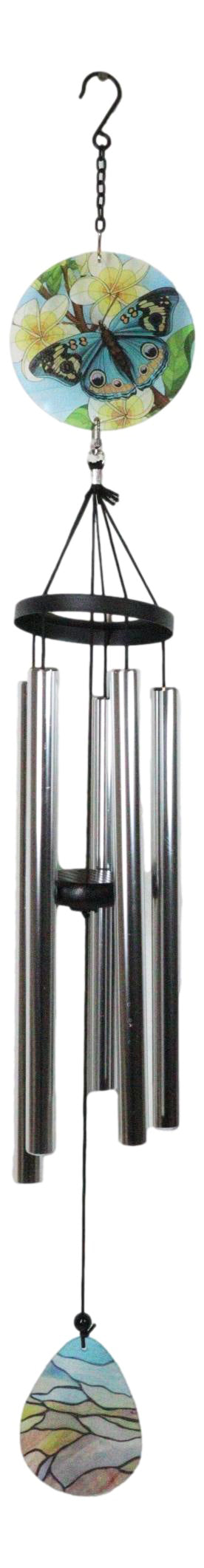 Blue Monarch Butterfly Colorful Art Glass Hanging Wind Chime With Metal Rods