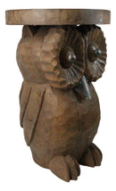 Hand Carved Whimsical Wise Owl Round Top Side Table Made Of Mango Wood 18" Tall