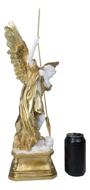 Renaissance Art Golden Large Archangel Saint Michael With Long Spear Statue 19"H