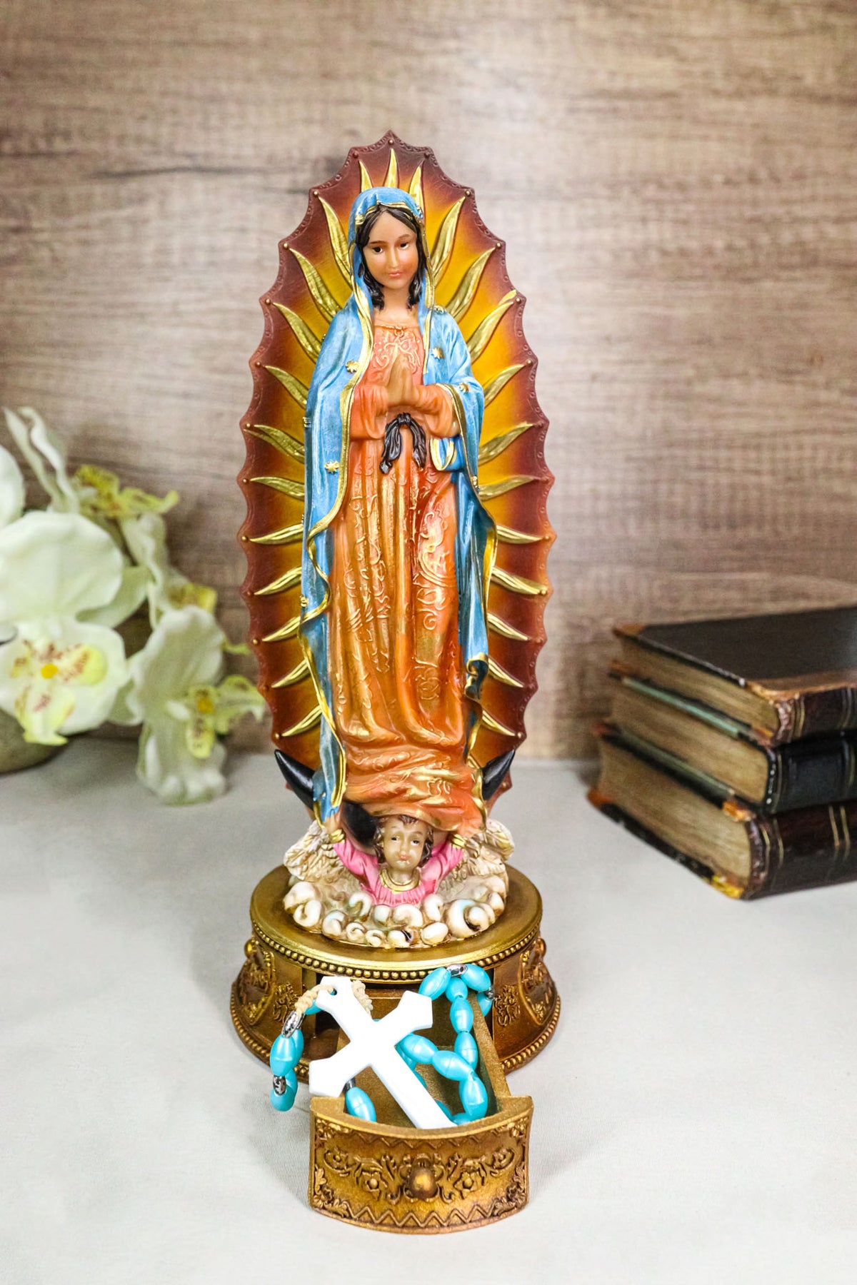 Blessed Virgin Mary Our Lady of Guadalupe with Rosary Drawer Box Figurine 9"H - Ebros Gift