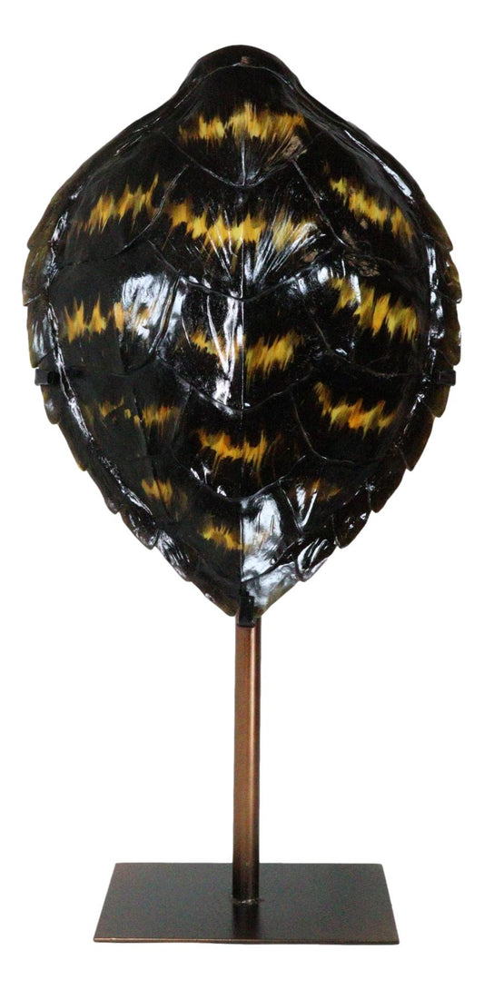 Nautical Marine Black Tone Faux Hawksbill Turtle Shell Sculpture With Pole Stand - Ebros Gift