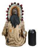 Large Sitting Native Indian Tribal Chief Medicine Man With Peace Pipe Figurine