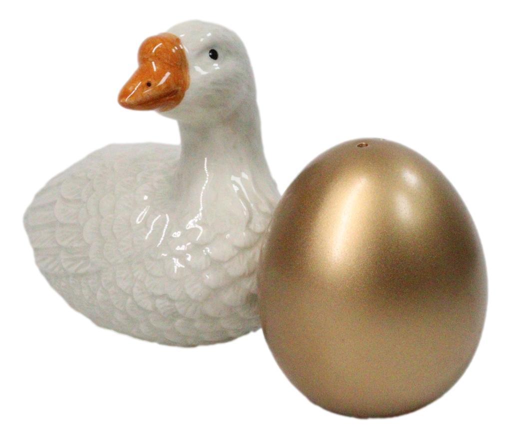 Ebros Goose and Golden Egg Ceramic Salt and Pepper Shakers Set of 2
