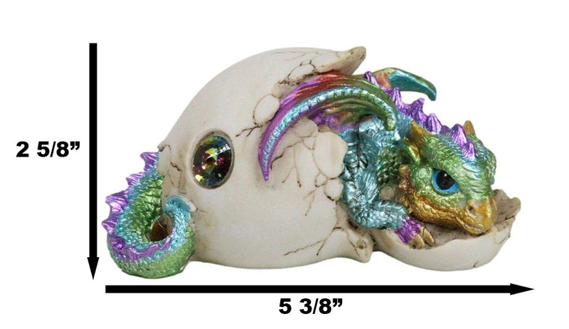 Oceanic Turquoise Green Iridescent Baby Dragon In Egg Shell With Gem Figurine
