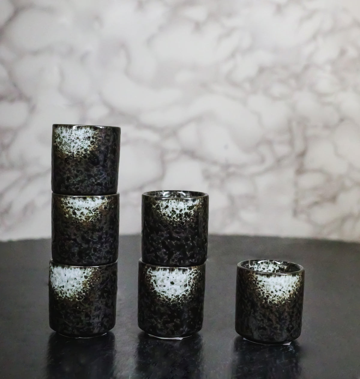 Hakumu Black Ochoko Ceramic Sake Cups 1.5 Oz, Set of 6, Japanese Style Drinkware