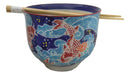 Auspicious Red Koi Fishes In Blue Waters Donburi Ramen Bowl With Chopsticks Set
