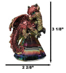 Metallic Red And Gold Dragon Perching On Iridescent Pyramid Glass Small Figurine