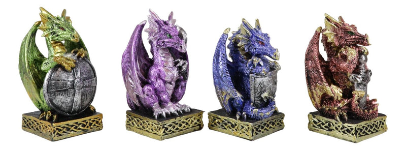 Set of 4 Fantasy Metallic Colorful Miniature Alchemy Battle Dragons Figurines