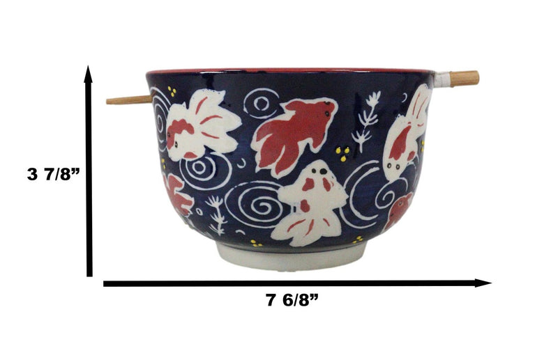 Feng Shui Zen Garden Pond Water Ripples Goldfish Ramen Soup Bowl With Chopsticks