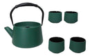 Green Modern Straight Edge Tetsubin Cast Iron Teapot 33oz And 4 Tea Cups Set
