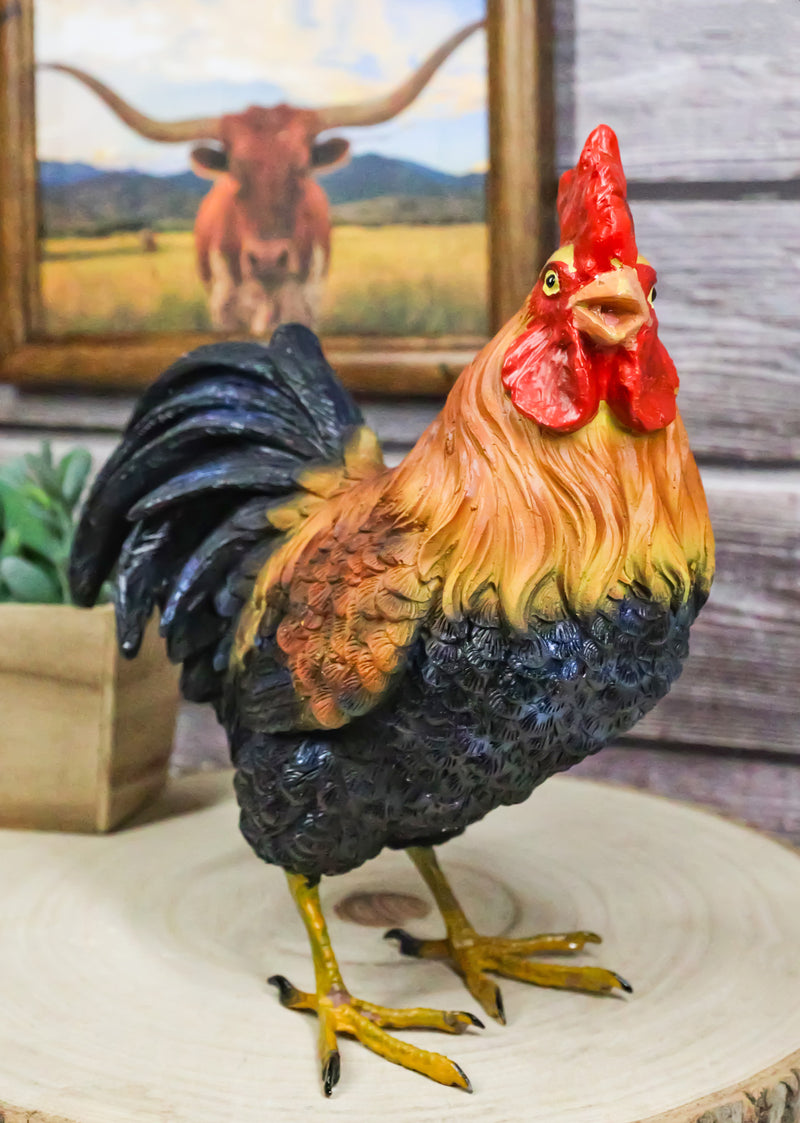 Rustic Western Proud Country Chicken Rooster In Stately Pose Figurine 8"Tall