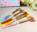 5 Pairs Of Ume Plum Blossoms On Branch Ceramic Rests With Wooden Chopsticks Set
