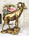 Large Country Wildlife Bighorn Sheep Ram Climbing On Rock Statue In Gold Patina