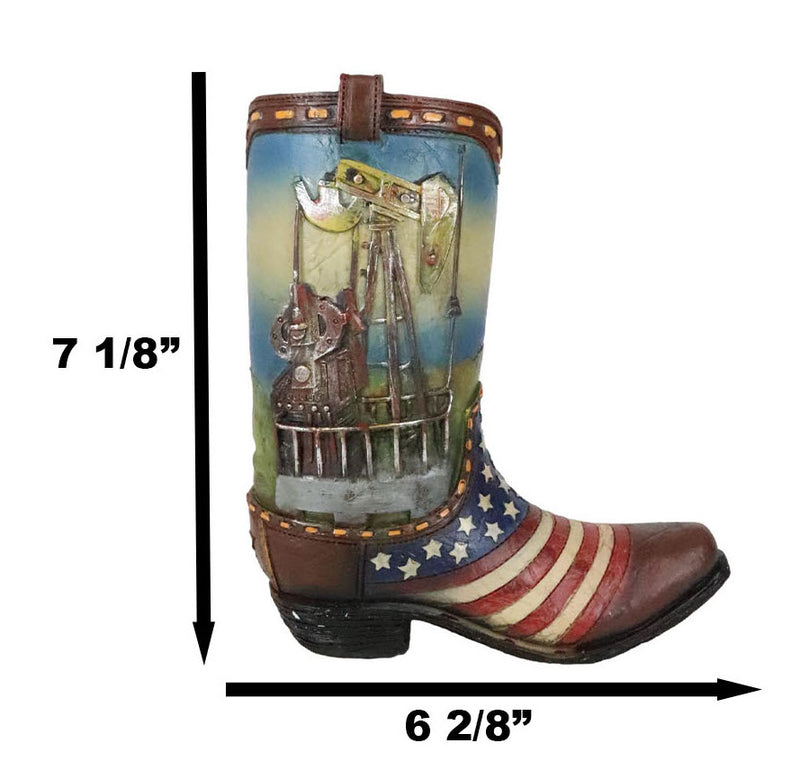 Rustic Western American USA Flag With Oil Derrick Cowboy Boot Money Piggy Bank
