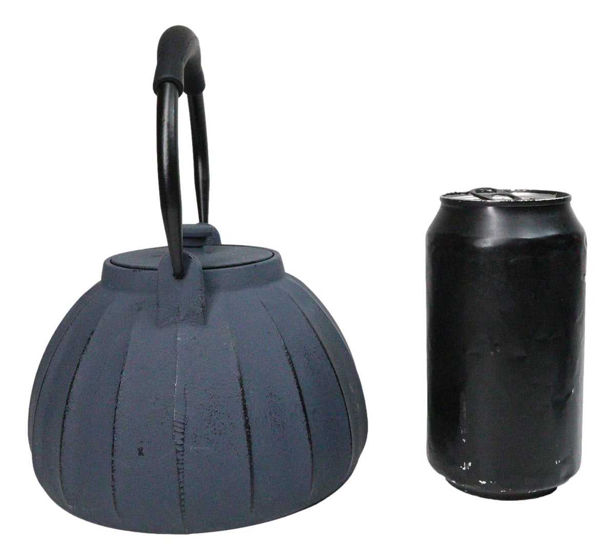 Dark Gray Wide Base Vertical Lines Design Medium Cast Iron Teapot 33oz Tea Pot