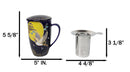Blue Moon Japanese Crane 15oz Porcelain Tea Mug With Lid Stainless Steel Infuser
