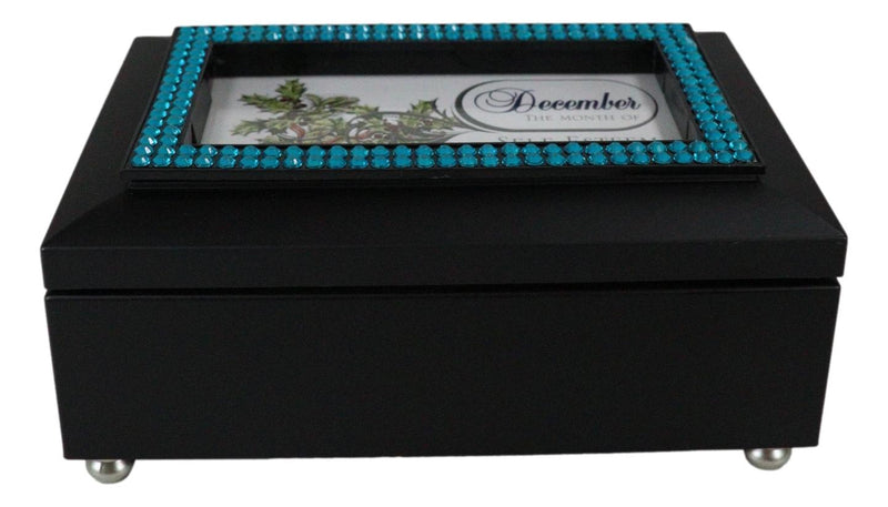 December Blue Zircon Birthstone Self Esteem Sweetness Black Musical Trinket Box