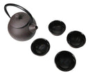 Round Dark Brown Textured Petite Cast Iron Teapot 10oz With 4 Mini Tea Cups Set