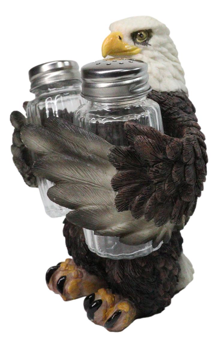 American Patriotic Bald Eagle Salt and Pepper Shaker Holder With Glass Shakers