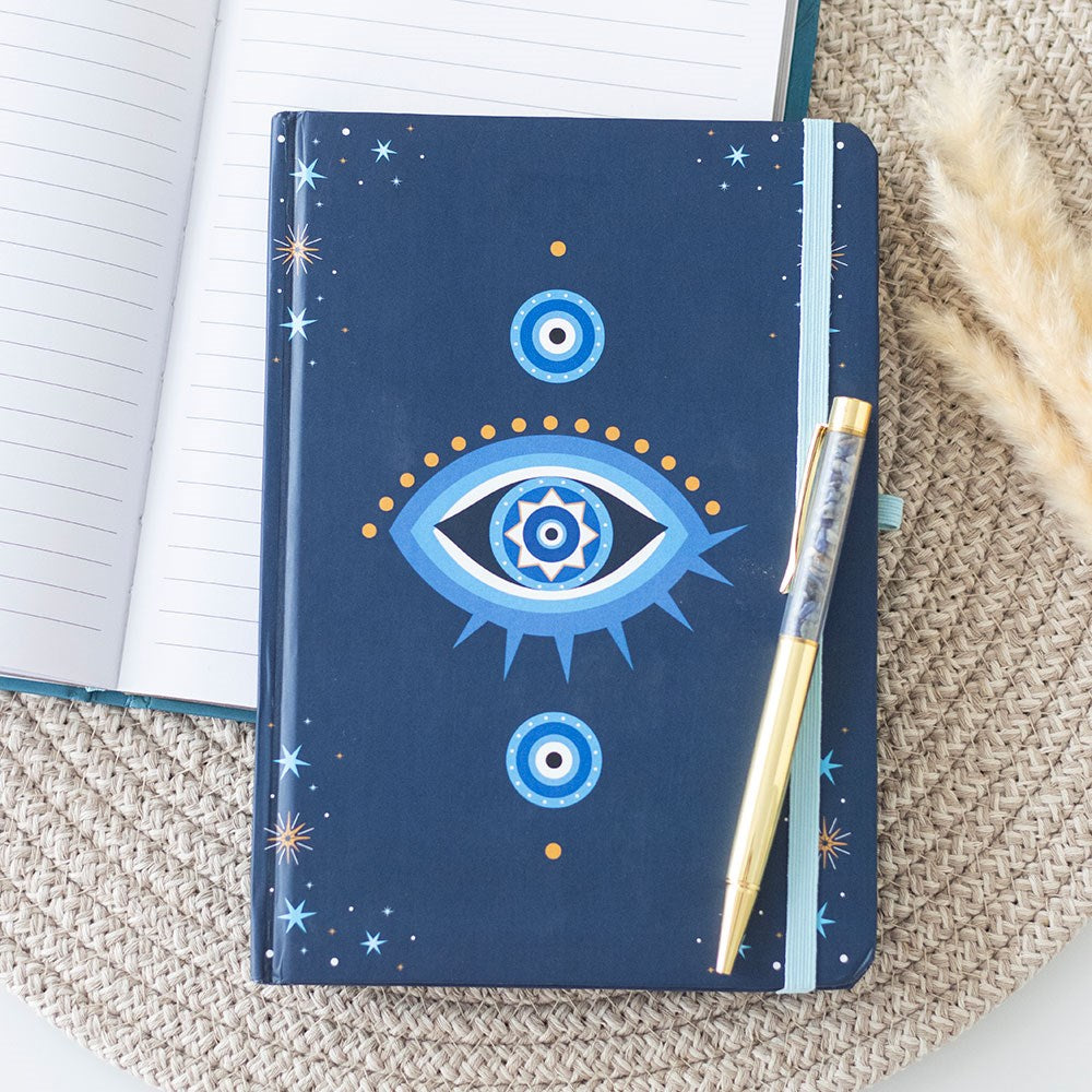 Ebros Wicca Blue All Seeing Evil Eye A5 Notebook Journal with Crystal Pen