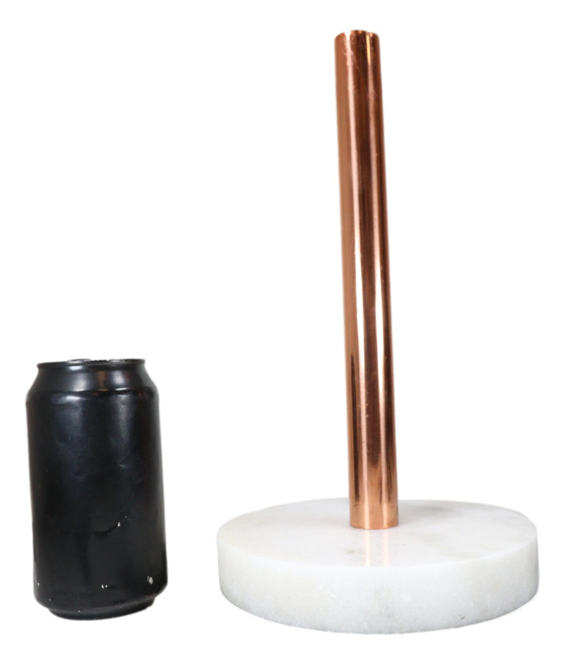 Natural Round White Marble With Copper Tone Metal Rod Modern Paper Towel Holder
