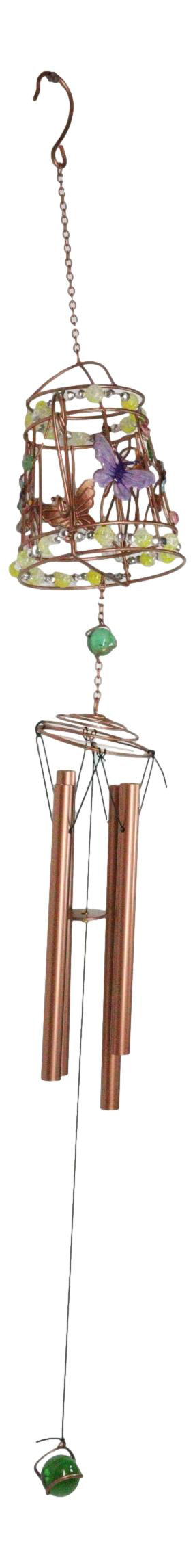 Monarch Butterflies On Garden Watering Can Art Glass Gemstones Metal Wind Chime