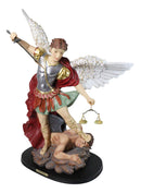 Large Archangel Saint Michael With Judgement Sword Crushing Satan Statue 24"H