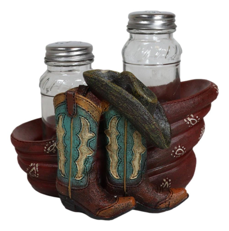 Western Cowboy Faux Leather Boots With Hat And Scarf Salt Pepper Shakers Set