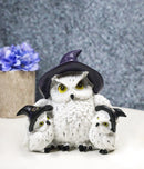Forest Arctic White Snow Owls Witch Mother with 2 Chicks Family Figurine 5" L