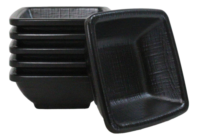 Pack Of 6 Square Black Silk Melamine Condiments Sauce Dipping Bowl or Dishes