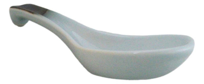 Pack of 6 Seikai Blue Sky Collection Ceramic Asian Soup Spoons With Hook 5.75"L