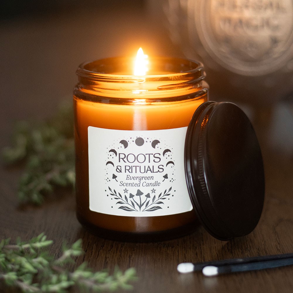Ebros Roots & Rituals Evergreen Scented Amber Glass Jar Candle 22 Hour