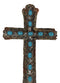 7"Tall Rustic Western Faux Distressed Wood Wall Cross With Turquoise Pebble Gems