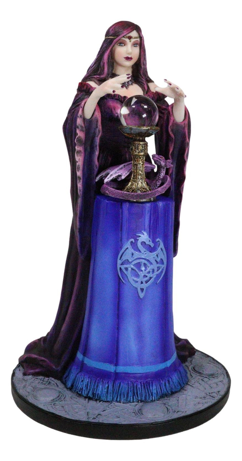 Fantasy Myths Legends Dragon Sorceress Witch With Scrying Crystal Ball Figurine