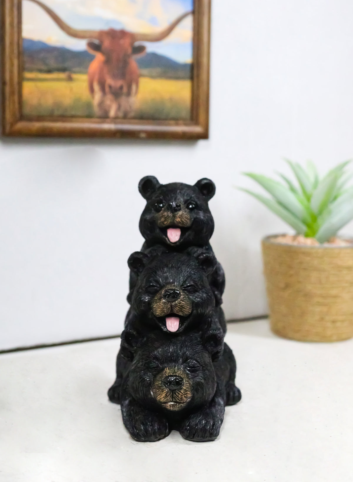Cabin Companion Playful Black Bear Totem Figurine 3 Stacked Bears Wildlife