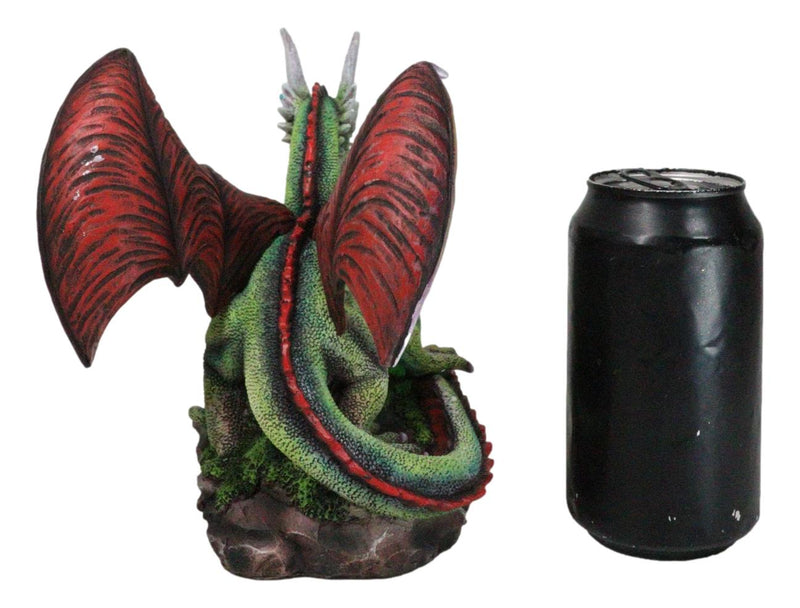 Fantasy Green And Red Volcano Dragon Guarding LED Scaled Egg Decorative Figurine