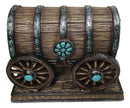 Rustic Western Faux Wooden Carriage Covered Wagon with Turquoise Accent Figurine