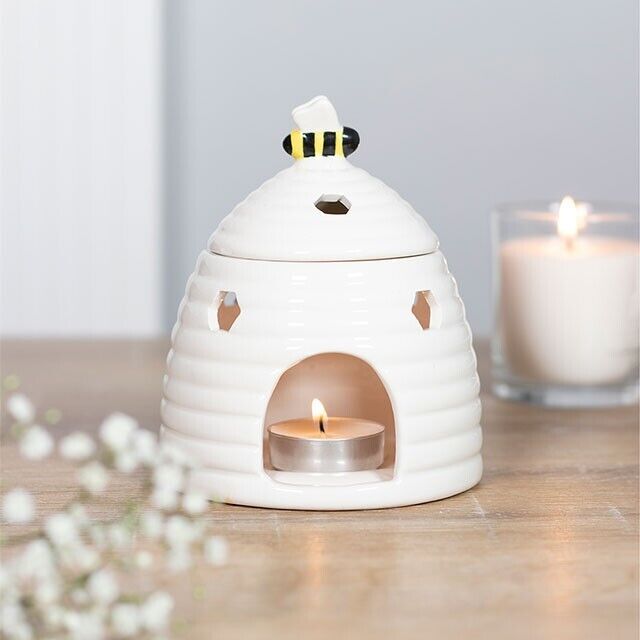 White Whimsical Bumblebee Beehive Ceramic Essential Oil Warmer Candle –  Ebros Gift