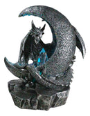 Gothic Dragon Guarding Crescent Moon with Faux Geode LED Crystals Figurine